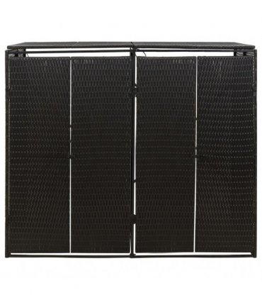 vidaXL Double Wheelie Bin Shed Black 140x80x117 cm Poly Rattan — Size: 2 bins