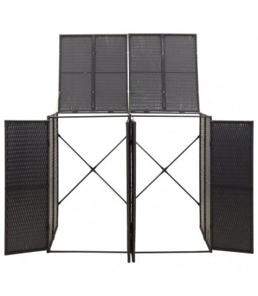 vidaXL Double Wheelie Bin Shed Black 140x80x117 cm Poly Rattan — Size: 2 bins