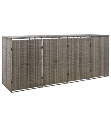 vidaXL Quadruple Wheelie Bin Shed Grey 274x80x117 cm Poly Rattan — Size: 4 bins