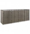 vidaXL Quadruple Wheelie Bin Shed Grey 274x80x117 cm Poly Rattan — Size: 4 bins