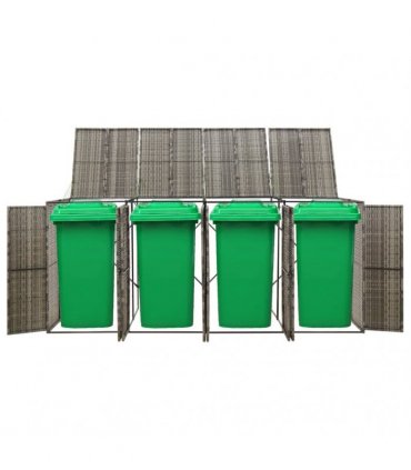 vidaXL Quadruple Wheelie Bin Shed Grey 274x80x117 cm Poly Rattan — Size: 4 bins