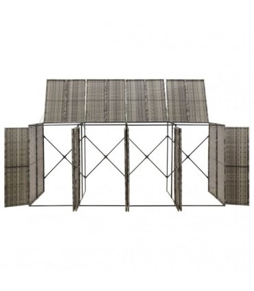 vidaXL Quadruple Wheelie Bin Shed Grey 274x80x117 cm Poly Rattan — Size: 4 bins