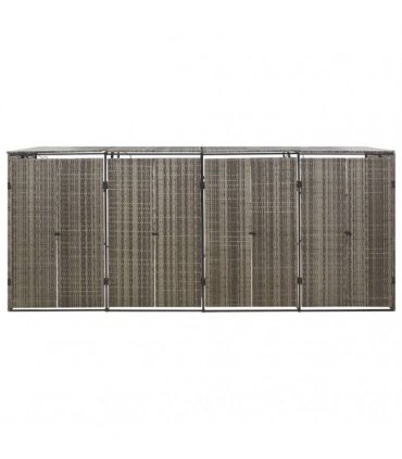vidaXL Quadruple Wheelie Bin Shed Grey 274x80x117 cm Poly Rattan — Size: 4 bins