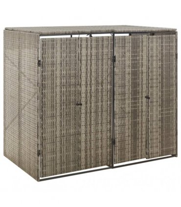 vidaXL Double Wheelie Bin Shed Grey 140x80x117 cm Poly Rattan — Size: 2 bins