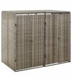vidaXL Double Wheelie Bin Shed Grey 140x80x117 cm Poly Rattan — Size: 2 bins