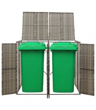 vidaXL Double Wheelie Bin Shed Grey 140x80x117 cm Poly Rattan — Size: 2 bins