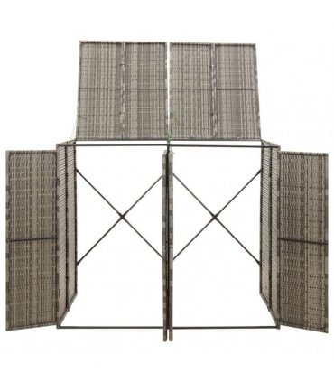 vidaXL Double Wheelie Bin Shed Grey 140x80x117 cm Poly Rattan — Size: 2 bins