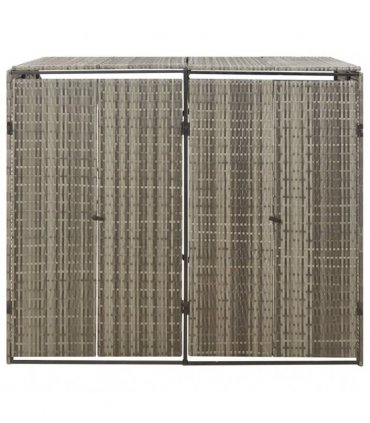 vidaXL Double Wheelie Bin Shed Grey 140x80x117 cm Poly Rattan — Size: 2 bins