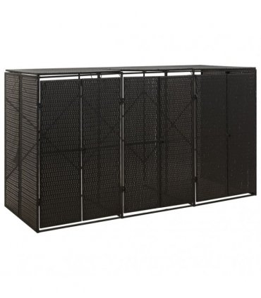 vidaXL Triple Wheelie Bin Shed Black 207x80x117 cm Poly Rattan — Size: 3 bins
