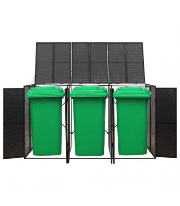 vidaXL Triple Wheelie Bin Shed Black 207x80x117 cm Poly Rattan — Size: 3 bins