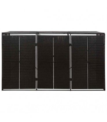 vidaXL Triple Wheelie Bin Shed Black 207x80x117 cm Poly Rattan — Size: 3 bins