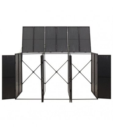 vidaXL Triple Wheelie Bin Shed Black 207x80x117 cm Poly Rattan — Size: 3 bins