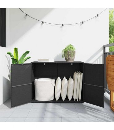 vidaXL Garden Storage Cabinet Black 100x55.5x80 cm Poly Rattan