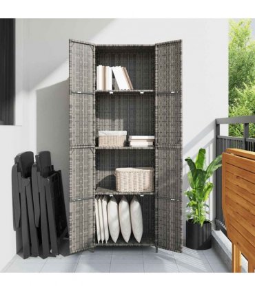 vidaXL Garden Storage Cabinet Grey 59x40x180 cm Poly Rattan