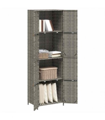 vidaXL Garden Storage Cabinet Grey 59x40x180 cm Poly Rattan