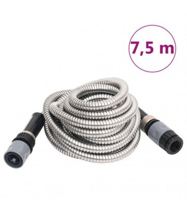 vidaXL Garden Hose with Spray Nozzle Silver 0.6" 7.5 m Stainless Steel
