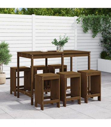vidaXL Garden Bar Set | Honey Brown | Solid Pine Wood | For 6 people — Colour: honey brown pine