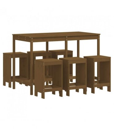 vidaXL Garden Bar Set | Honey Brown | Solid Pine Wood | For 6 people — Colour: honey brown pine