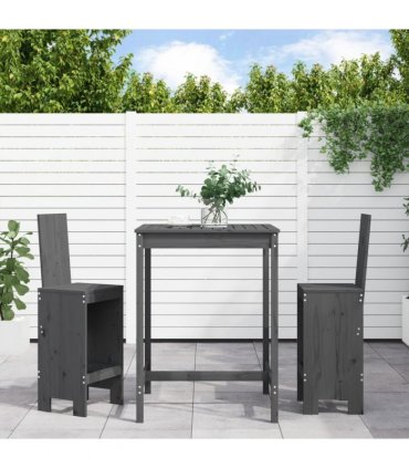 vidaXL 3 Piece Garden Bar Set Grey Solid Wood Pine — Colour: grey pine