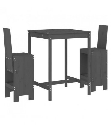 vidaXL 3 Piece Garden Bar Set Grey Solid Wood Pine — Colour: grey pine