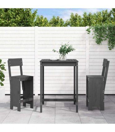 vidaXL 3 Piece Garden Bar Set Grey Solid Wood Pine — Colour: grey pine — V0671963745