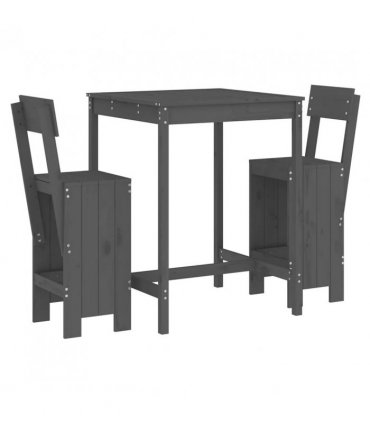 vidaXL 3 Piece Garden Bar Set Grey Solid Wood Pine — Colour: grey pine — V0671963745