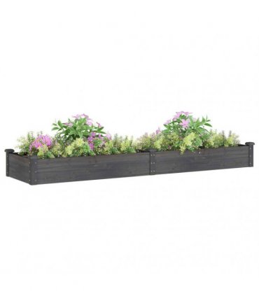 vidaXL Garden Raised Bed with Liner Grey 240x60x25 cm Solid Wood Fir — Size: 240 x 60 x 25 cm