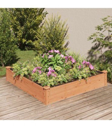 vidaXL Garden Raised Bed with Liner Brown 120x120x25 cm Solid Wood Fir — Size: 120 x 120 x 25 cm