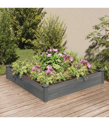 vidaXL Garden Raised Bed with Liner Grey 120x120x25 cm Solid Wood Fir — Size: 120 x 120 x 25 cm