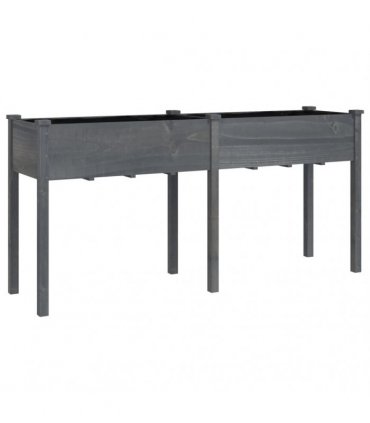 vidaXL Planter with Liner Grey 161x45x76 cm Solid Wood Fir — Size: 161 x 45 x 76 cm