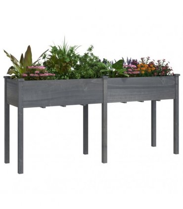 vidaXL Planter with Liner Grey 161x45x76 cm Solid Wood Fir — Size: 161 x 45 x 76 cm