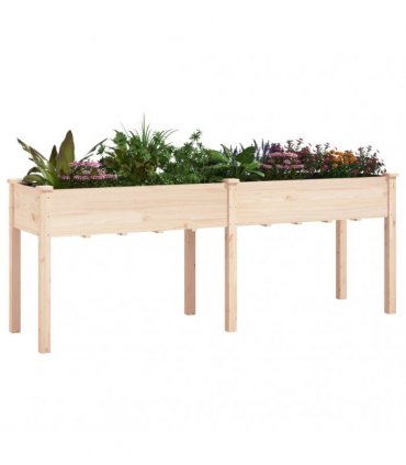 vidaXL Planter with Liner 203x53x76 cm Solid Wood Fir — Colour: natural, Size: 203 x 53 x 76 cm