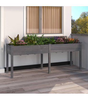 vidaXL Planter with Liner Grey 203x53x76 cm Solid Wood Fir — Size: 203 x 53 x 76 cm