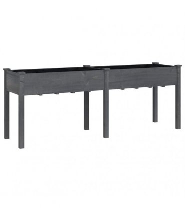 vidaXL Planter with Liner Grey 203x53x76 cm Solid Wood Fir — Size: 203 x 53 x 76 cm