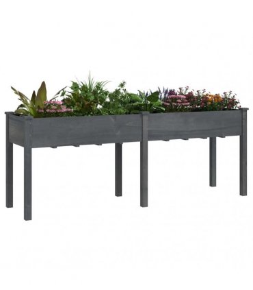 vidaXL Planter with Liner Grey 203x53x76 cm Solid Wood Fir — Size: 203 x 53 x 76 cm