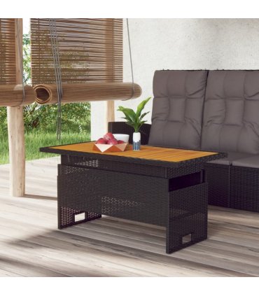 vidaXL Garden Table Black 100x50x43/63 cm Solid Wood Acacia&Poly Rattan