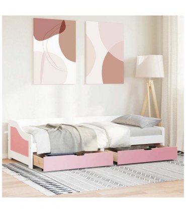 vidaXL Day Bed with 2 Drawers without Mattress IRUN White&Pink 90x200 cm — Colour: white and pink — V0671963979