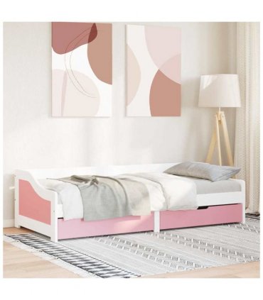 vidaXL Day Bed with 2 Drawers without Mattress IRUN White&Pink 90x200 cm — Colour: white and pink — V0671963979