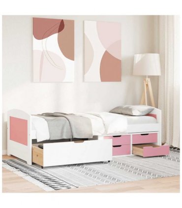 vidaXL Day Bed with 5 Drawers without Mattress IRUN White&Pink 90x200 cm — Colour: white and pink