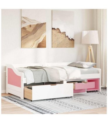 vidaXL Day Bed with 3 Drawers without Mattress IRUN White&Pink 90x200 cm — Colour: white and pink