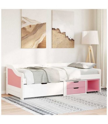vidaXL Day Bed with 3 Drawers without Mattress IRUN White&Pink 90x200 cm — Colour: white and pink