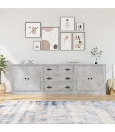 vidaXL Sideboards 3 pcs Concrete Grey Engineered Wood — V0671963988
