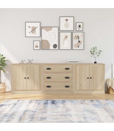 vidaXL Sideboards 3 pcs Sonoma Oak Engineered Wood — V0671963992