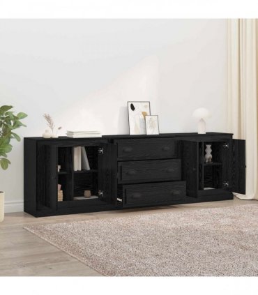 vidaXL Sideboards 3 pcs Black Oak 210 x 35.5 x 67.5 cm Engineered Wood