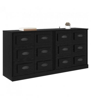 vidaXL Sideboards 2 pcs Black Oak 70 x 35.5 x 67.5 cm Engineered Wood — V0671964042