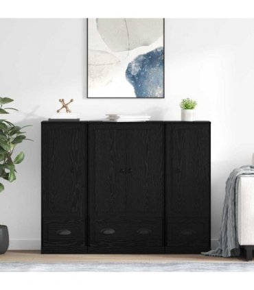 vidaXL Highboard with Drawer 3 pcs Black Oak Engineered Wood
