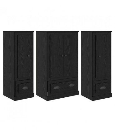 vidaXL Highboard with Drawer 3 pcs Black Oak Engineered Wood