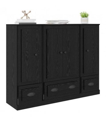 vidaXL Highboard with Drawer 3 pcs Black Oak Engineered Wood