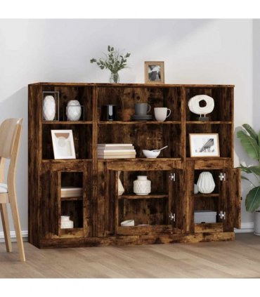 vidaXL Highboards 3 pcs Smoked Oak Engineered Wood
