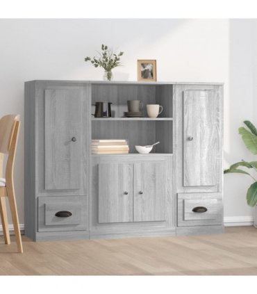 vidaXL Highboards 3 pcs Smoked Oak Engineered Wood — Colour: grey sonoma